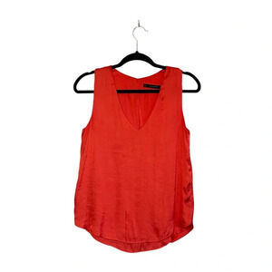 Zara Basic Red Orange Open Wrap Back V-neck Satin Tank Top Small Women’s